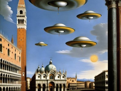 Renaissance Venice with Futuristic UFOs