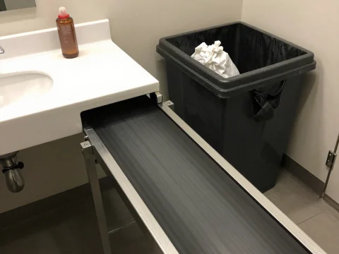 Restroom Trash Conveyor Belt Setup