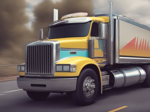 Retro 80s Style Yellow Semi Truck on Highway