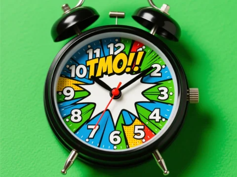 Retro Comic Style Alarm Clock on Green Background