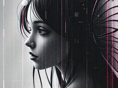 Retro Futuristic Fairy Portrait in Monochrome