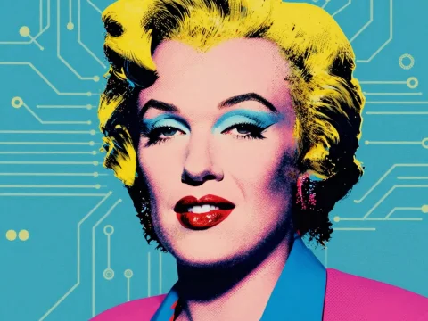 Retro Futuristic Pop Portrait with Circuit Background