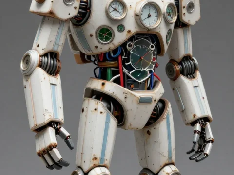 Retro-Futuristic White Robot with Analog Dials