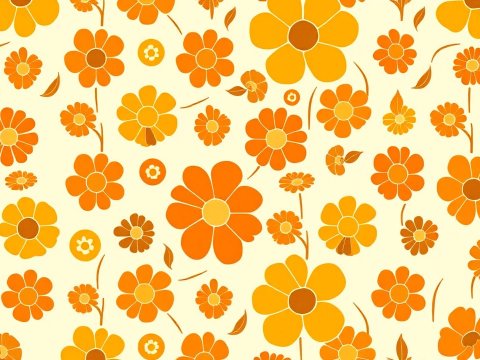 Retro Inspired Orange Floral Pattern Wallpaper