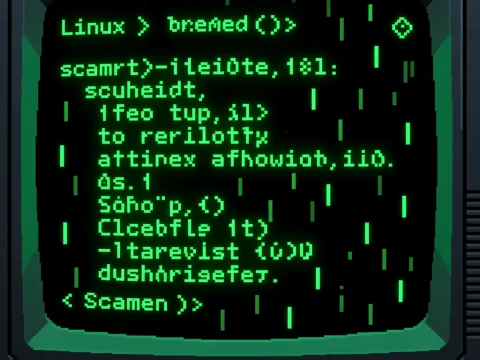 Retro Linux Terminal UI with Green Text on CRT Monitor
