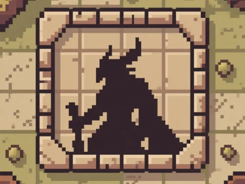 Retro Pixel Art Shadow of a Horned Warrior