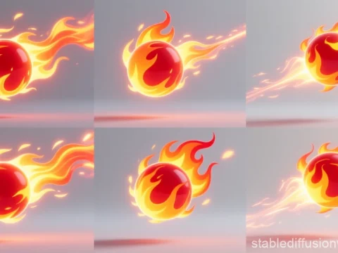 Retro Style Flaming Fireball Icon Set