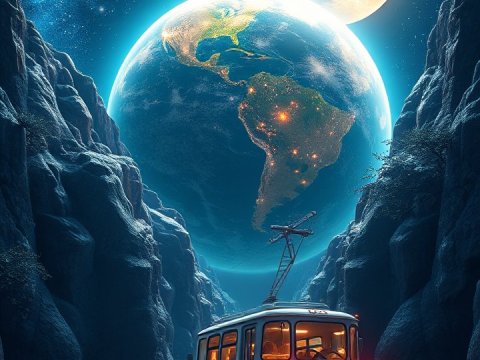 Retro Tram Journey Through Cosmic Canyon