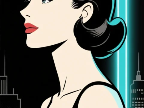 Retro Woman Portrait with Neon Highlights