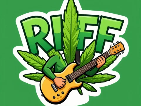 RIFF Logo with Marijuana Leaf and Guitar