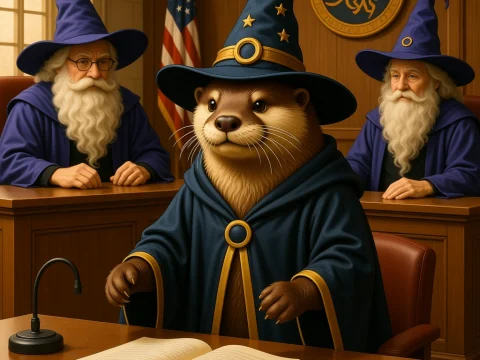River Otter Wizard in a Magical Courtroom