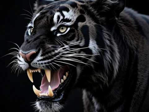 Roaring Black Tiger Close-Up Portrait
