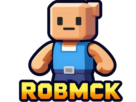 Robmck Roblox-Style Game Logo with Blocky Character