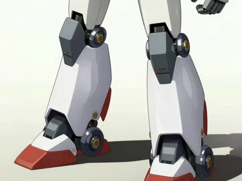 Robot Legs with Mechanical Joints and Red Feet