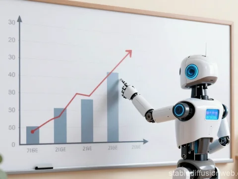 Robot Presenting Growth Chart in Office