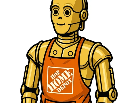 Robot Wearing Home Depot Apron Illustration