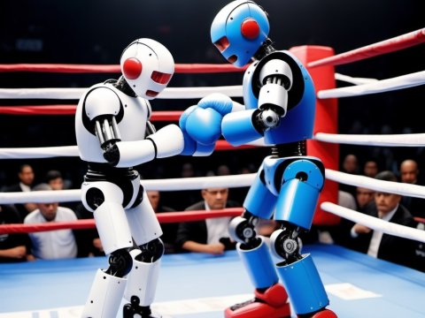 Robotic Boxing Match in a Ring with Spectators