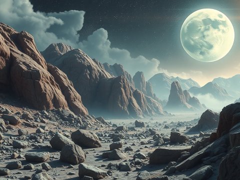 Rocky Mountain Landscape Under a Large Moon
