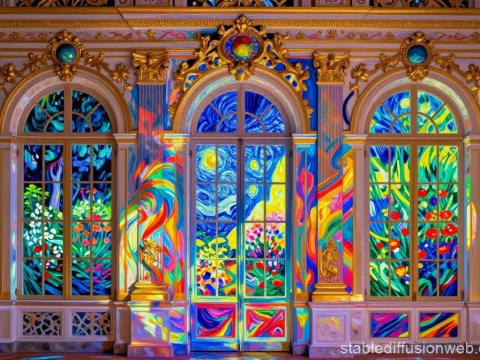 Rococo Palace Interior with Vibrant Projection Art