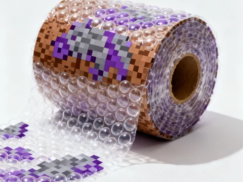 Roll of Bubble Wrap with Pixelated Purple Fish Design