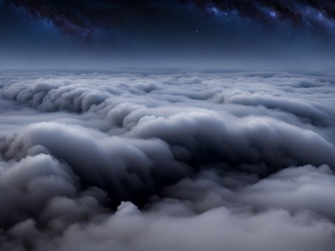 Rolling Clouds Under a Starry Night Sky