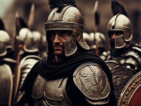 Roman Legionnaire Leading His Army in Detailed Armor