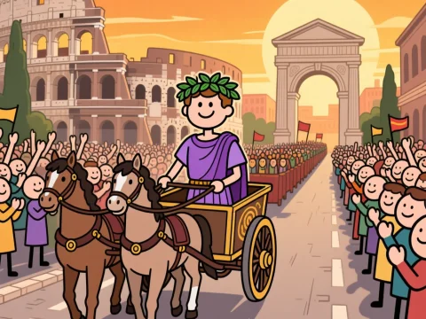 Roman Triumph Parade with Stickman in Chariot