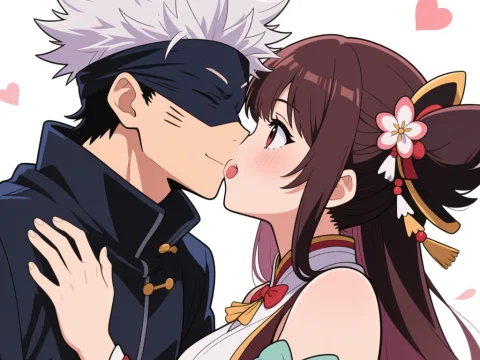 Romantic Anime Couple Sharing a Kiss