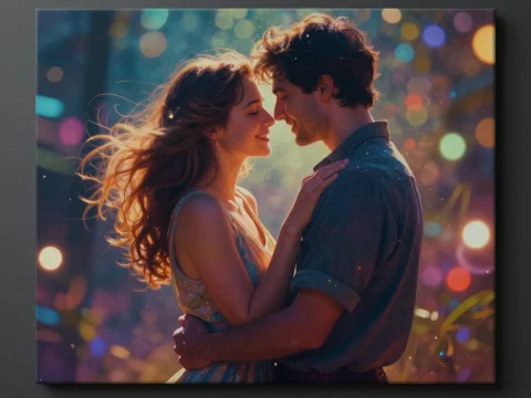Romantic Couple Embracing in Dreamy Light