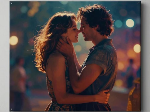 Romantic Couple Embracing in Soft Evening Light