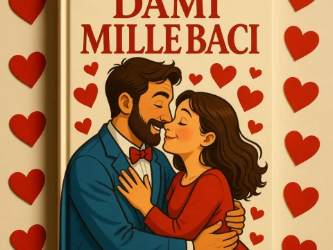 Romantic Couple Embracing on Book Cover with Hearts