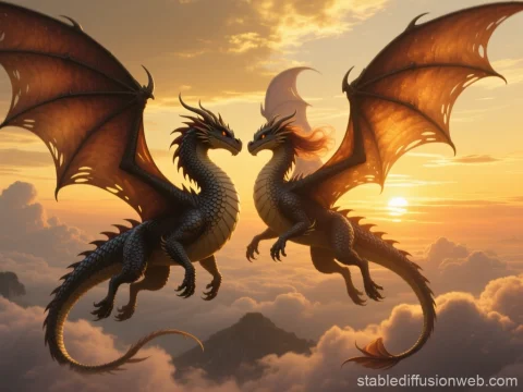 Romantic Dragons Soaring at Sunset