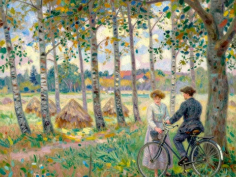 Romantic Encounter in a Birch Forest