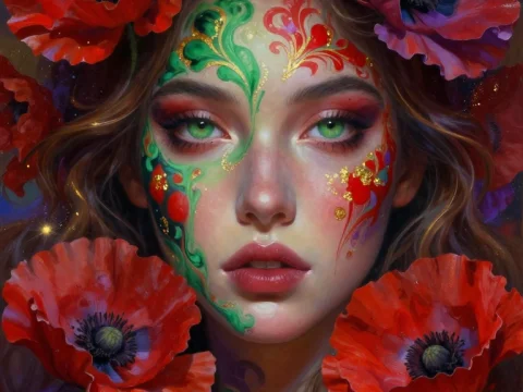 Romantic Portrait of a Woman with Floral Face Paint