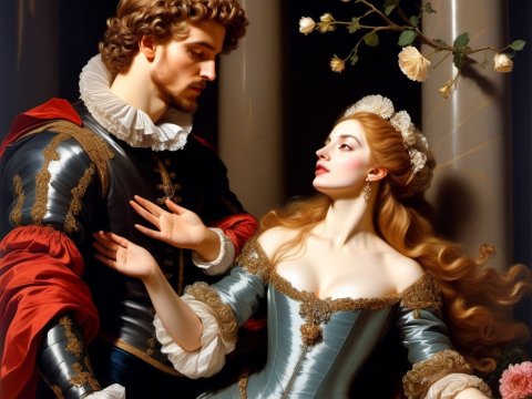Romantic Renaissance Couple in Elegant Attire