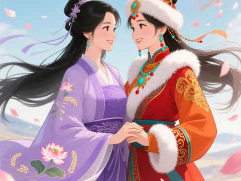 Romantic Wuxia Duo in Traditional Attire