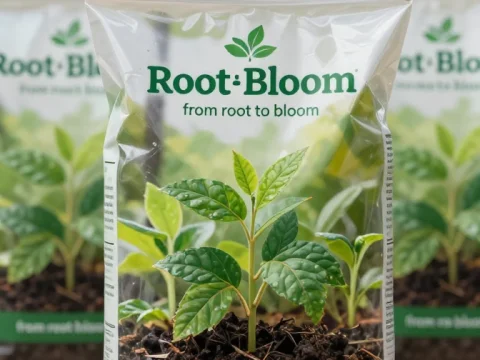 Root Bloom Gardening Soil Packaging with Seedling