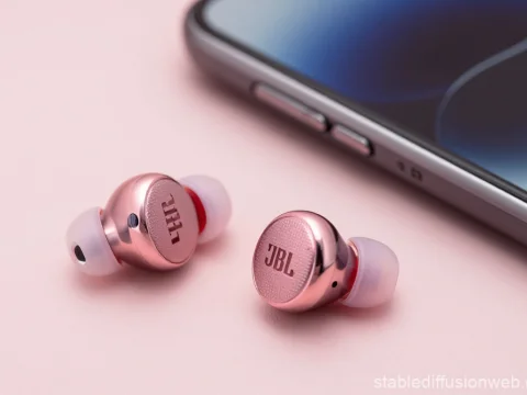 Rose Gold JBL 510 Bluetooth Earbuds with Smartphone