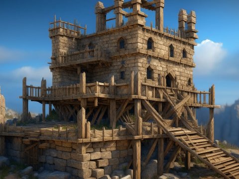 Ruined Stone Fortress on Rocky Hill