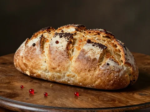 Rustic Artisan Bread with Decorative Red Drops