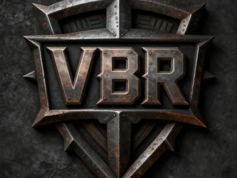 Rustic Industrial VBR Emblem on Metal Surface