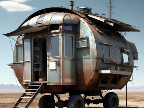 Rustic Mobile Home in Desert Landscape