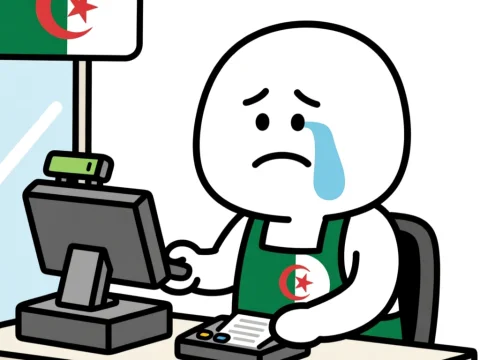 Sad Algerian Bus Cashier Cartoon