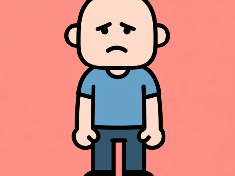 Sad Cartoon Character with Simple Design