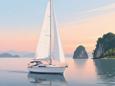 Sailboat on Calm Waters at Sunset