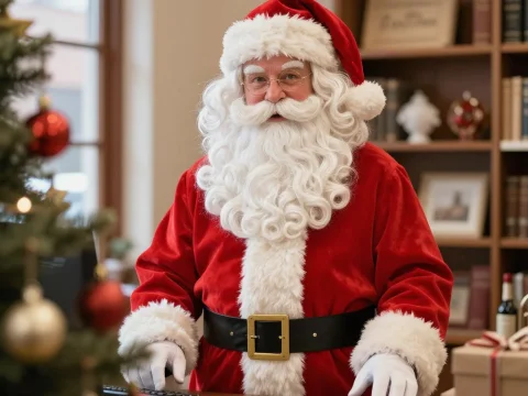 Santa Claus at Post Office Desk During Christmas