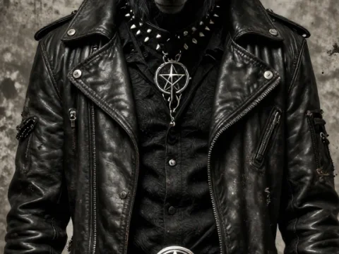 Satanic Werewolf in Leather with Baphomet Symbols