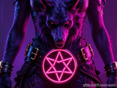 Satanic Werewolf with Neon Pentagram Belt