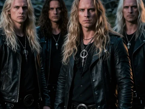 Scandinavian Metal Band in Ruins at Dusk