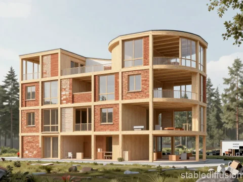 Scandinavian Sustainable Architecture Cutaway in Forest Setting